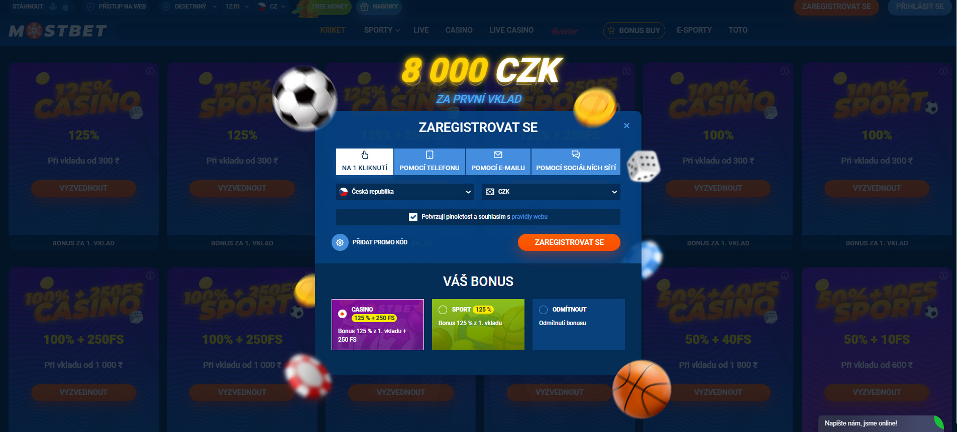 Registrace na Mostbet Kasinu s jednoduchým formulářem.